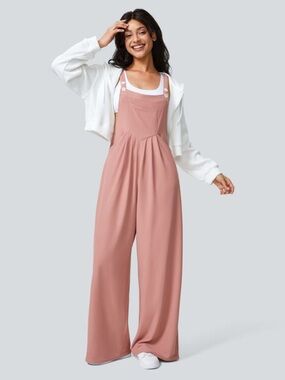 Halara Waffle Jogger Overalls Pockets Rose Tan Adjustable Strap Casual Jumpsuit